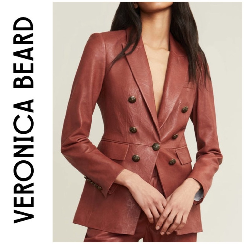 VERONICA BEARD Gaya Leather Dickey Blazer Jacket | 0 Rust $1395 New with Tags